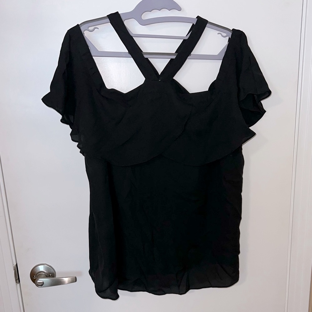 INC International Concepts Black Off-Shoulder/Halter Style Blouse